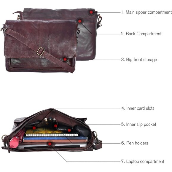 ⚡Men and Women Walnut Oak Leathers Laptop Briefcase Messenger Bag - Picture 2 of 7